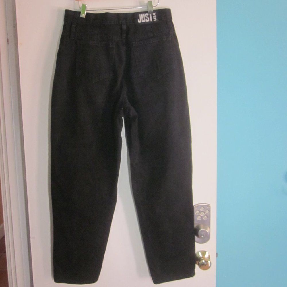 Just USA VINTAGE 80's Black Denim Juniors 17 Fits Womens XL  Barrel Leg Hi Rise
